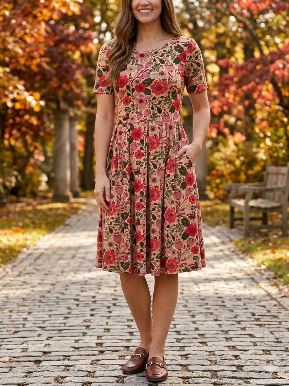 LulaRoe Amelia Box Pleat Floral Dress Size Large Pockets